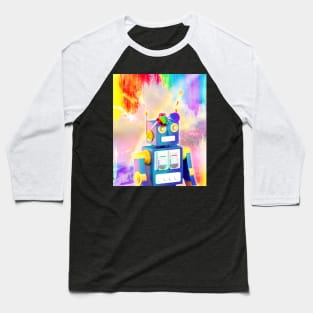 Rainbow Robot Wearing Love Heart Glasses Baseball T-Shirt